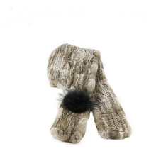 Women New Knitted Real Rex Rabbit Fur Hat Hooded Scarf Winter hats for Woman Cap Warm Natural Fur Hat With Neck Scarves